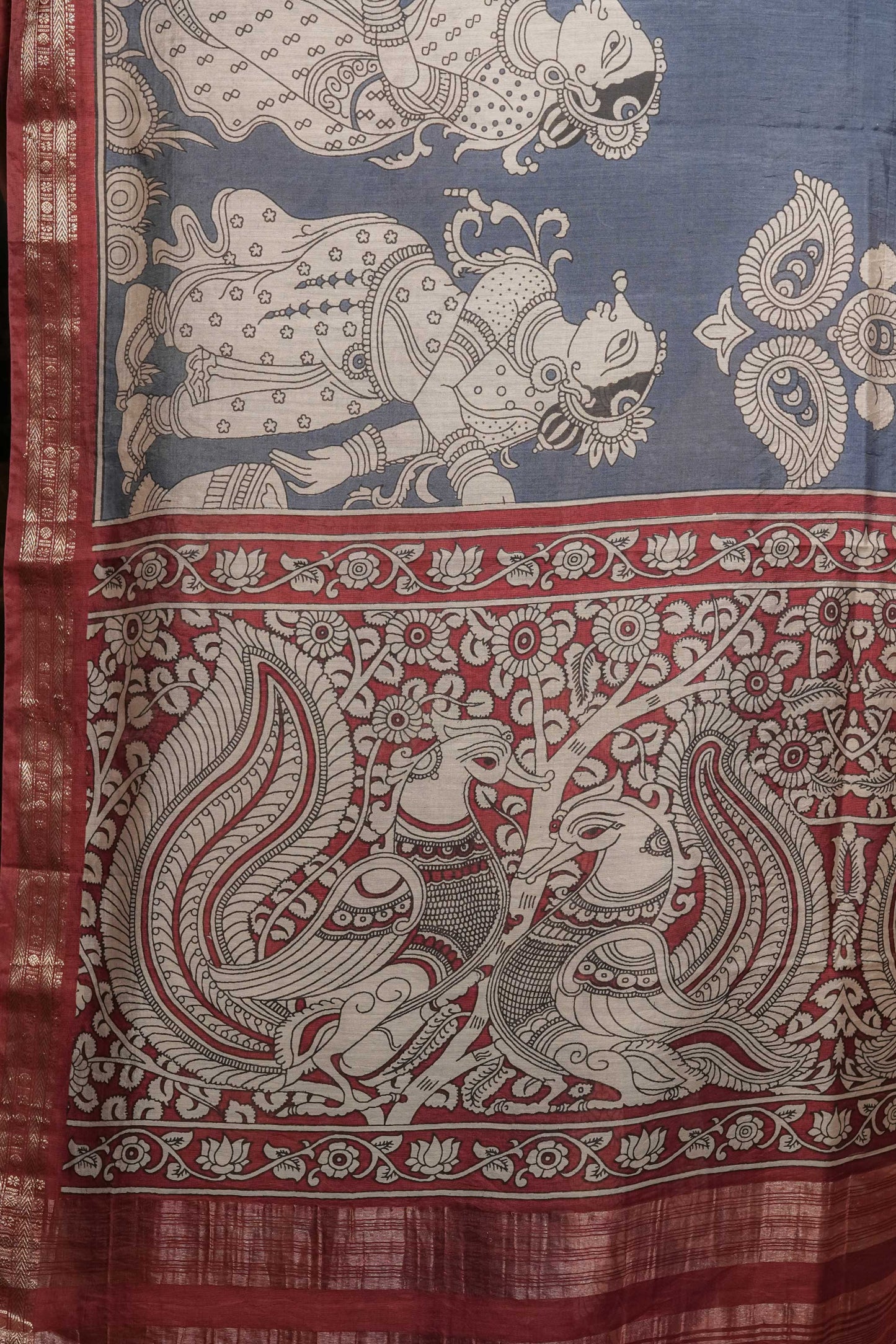 Teal Blue Soft Silk Kalamkari Saree