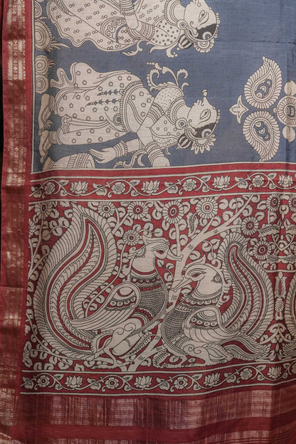 Teal Blue Soft Silk Kalamkari Saree