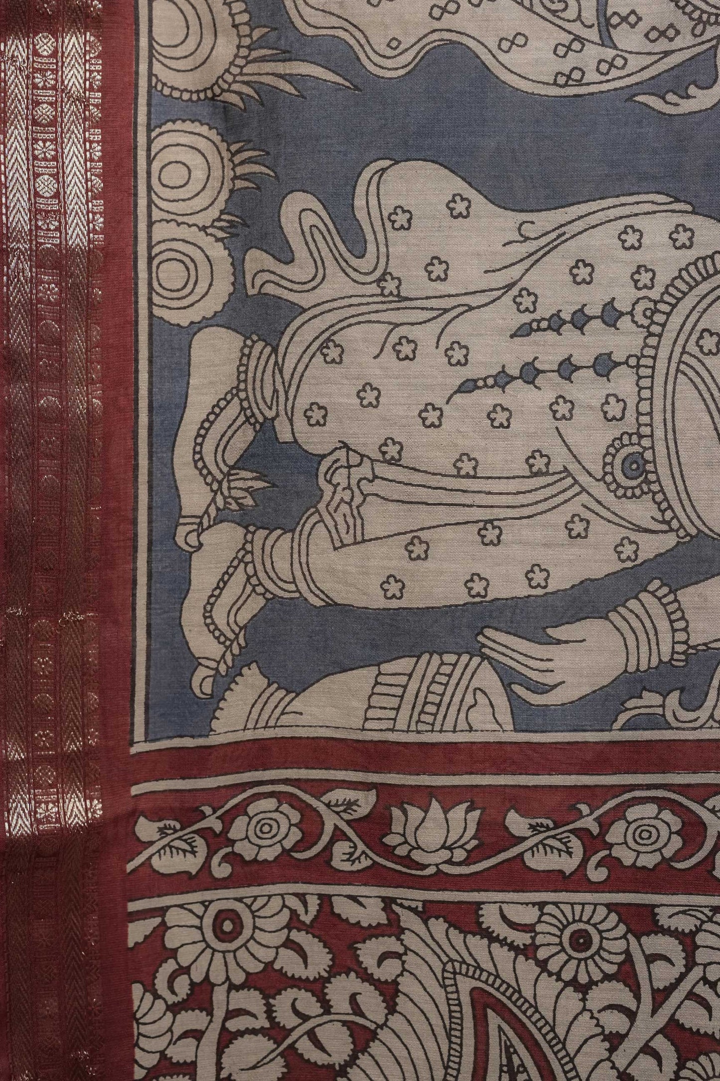 Teal Blue Soft Silk Kalamkari Saree