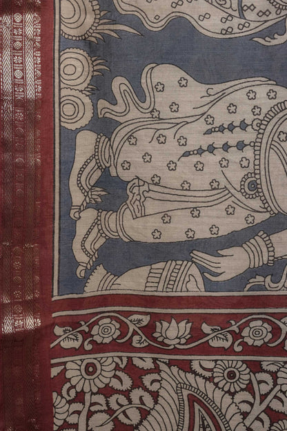 Teal Blue Soft Silk Kalamkari Saree