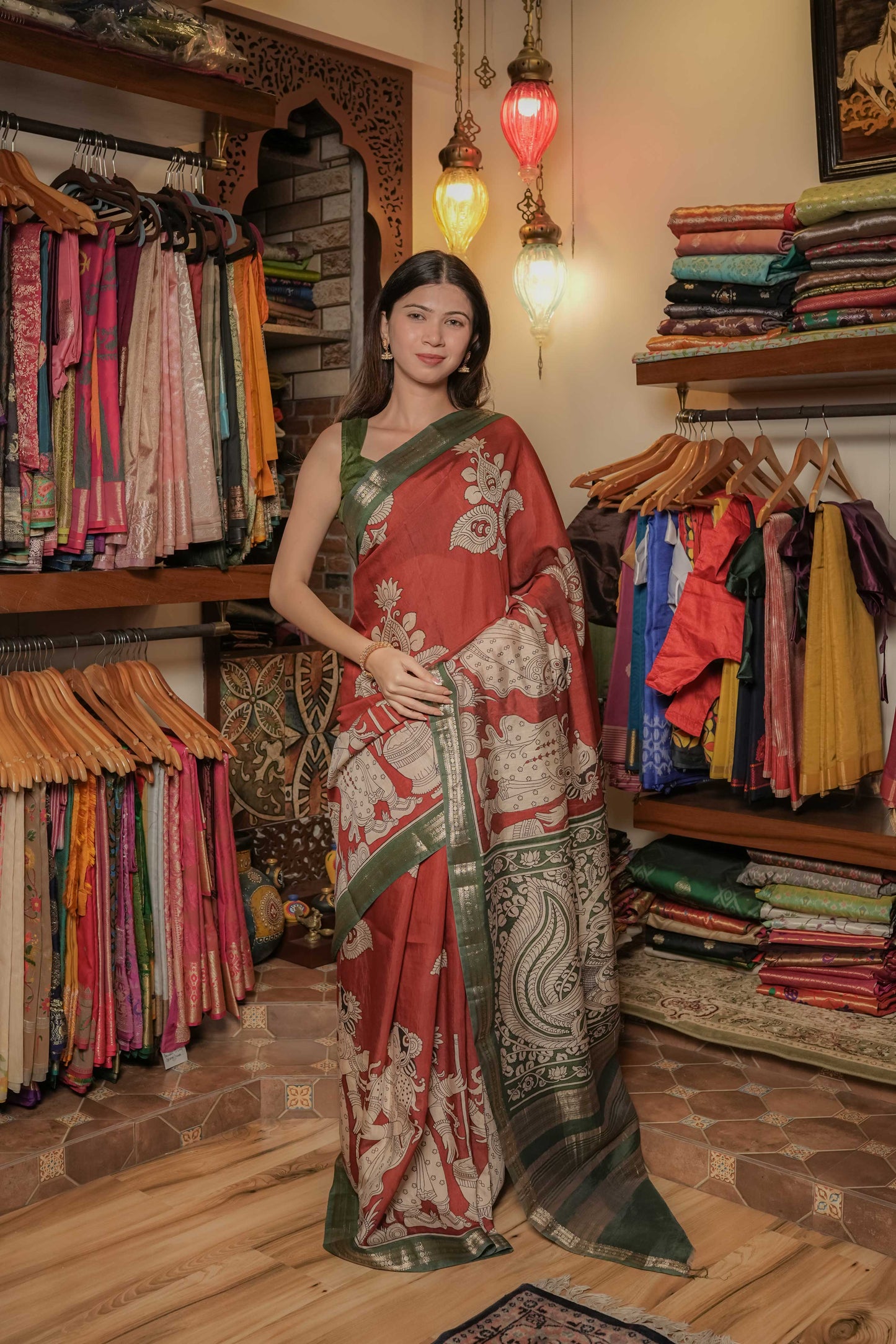 Brown Soft Silk Kalamkari Saree