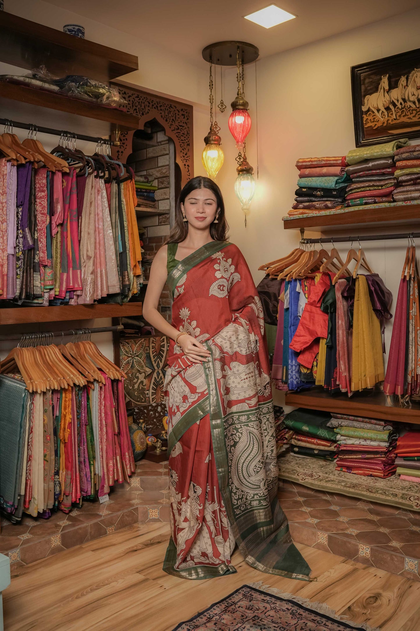 Brown Soft Silk Kalamkari Saree