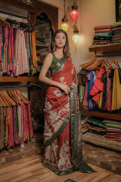 Brown Soft Silk Kalamkari Saree