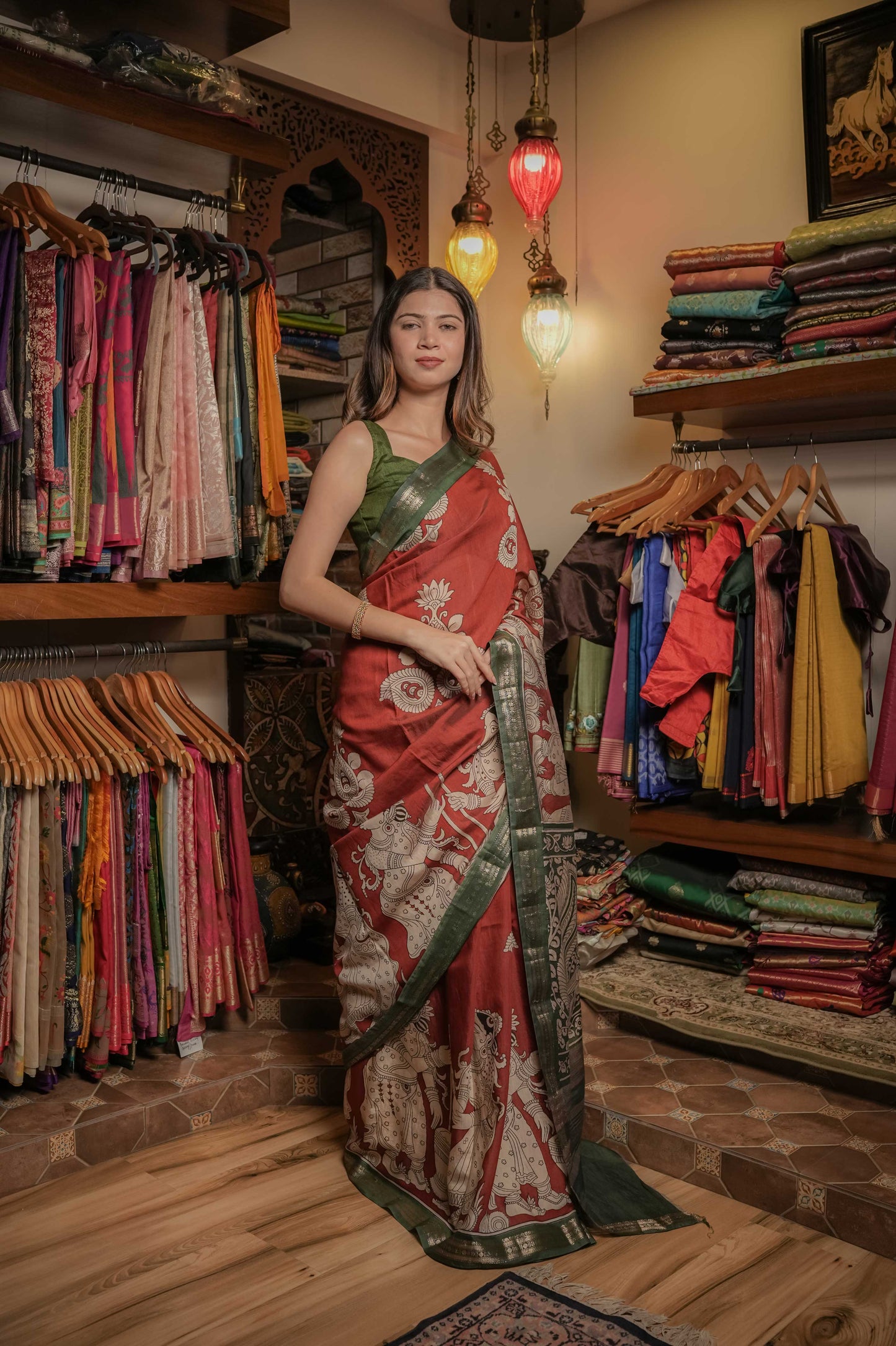 Brown Soft Silk Kalamkari Saree