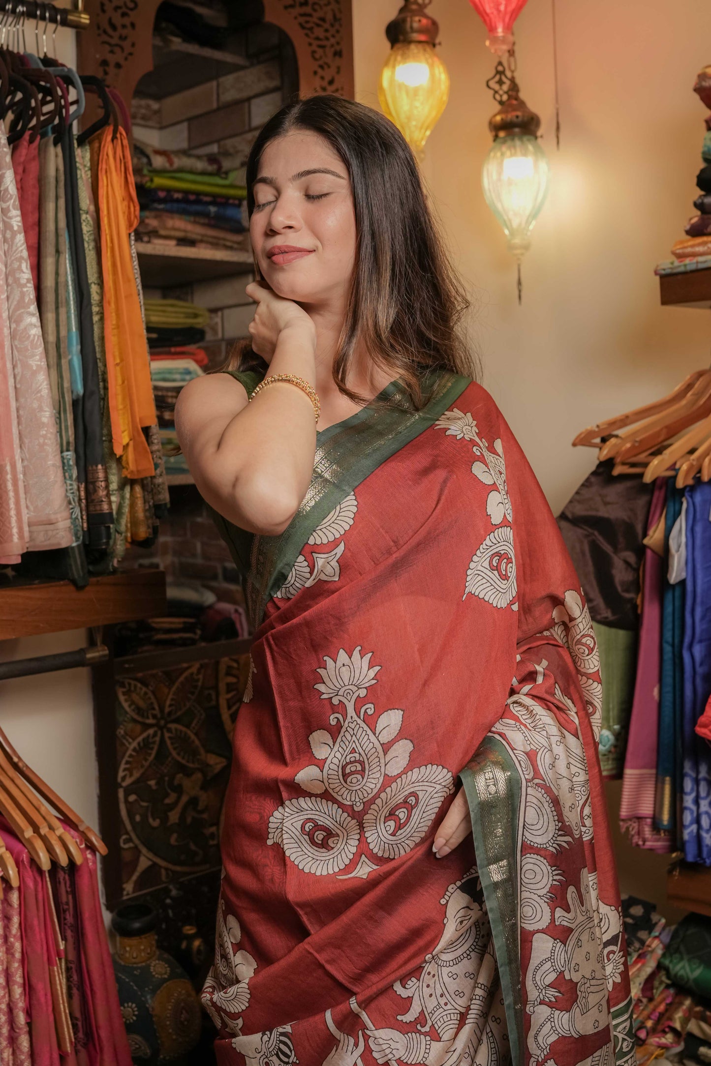 Brown Soft Silk Kalamkari Saree