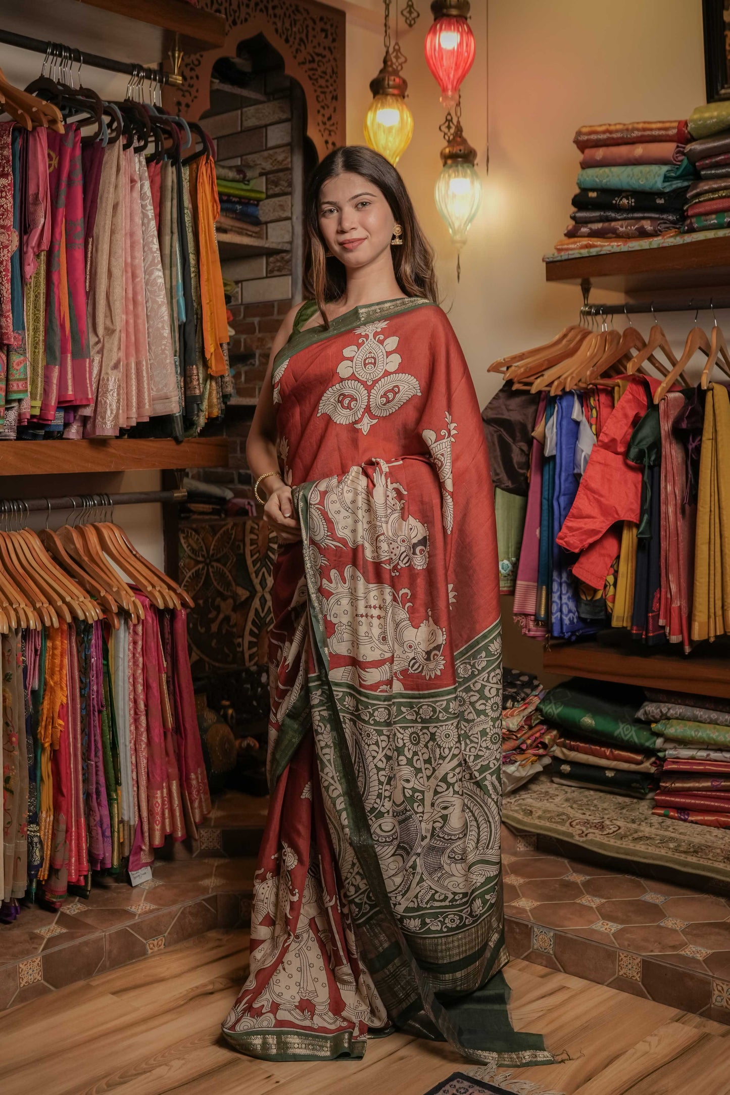 Brown Soft Silk Kalamkari Saree