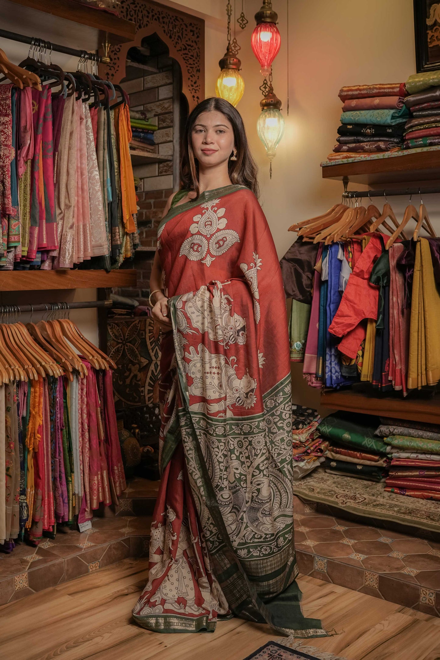 Brown Soft Silk Kalamkari Saree