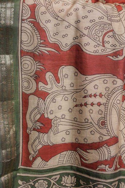 Brown Soft Silk Kalamkari Saree