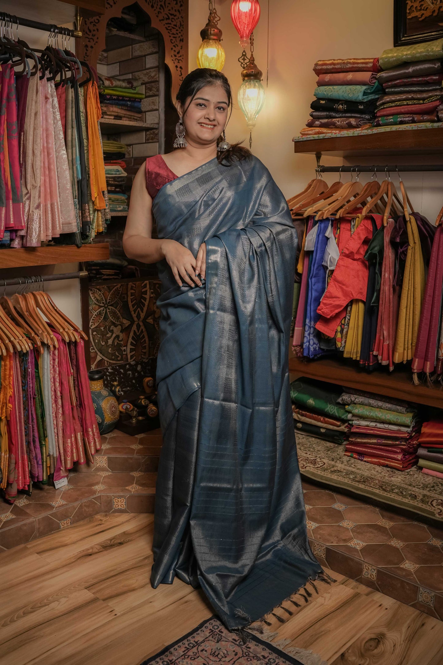 Blue Resham Silk Saree