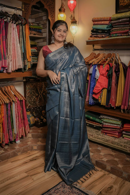 Blue Resham Silk Saree