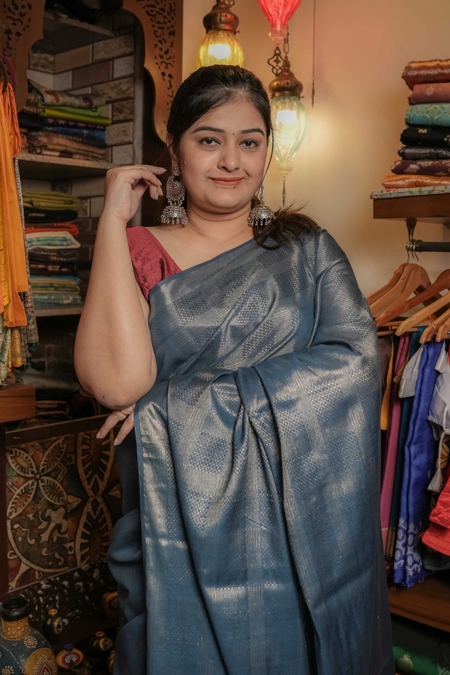 Blue Resham Silk Saree