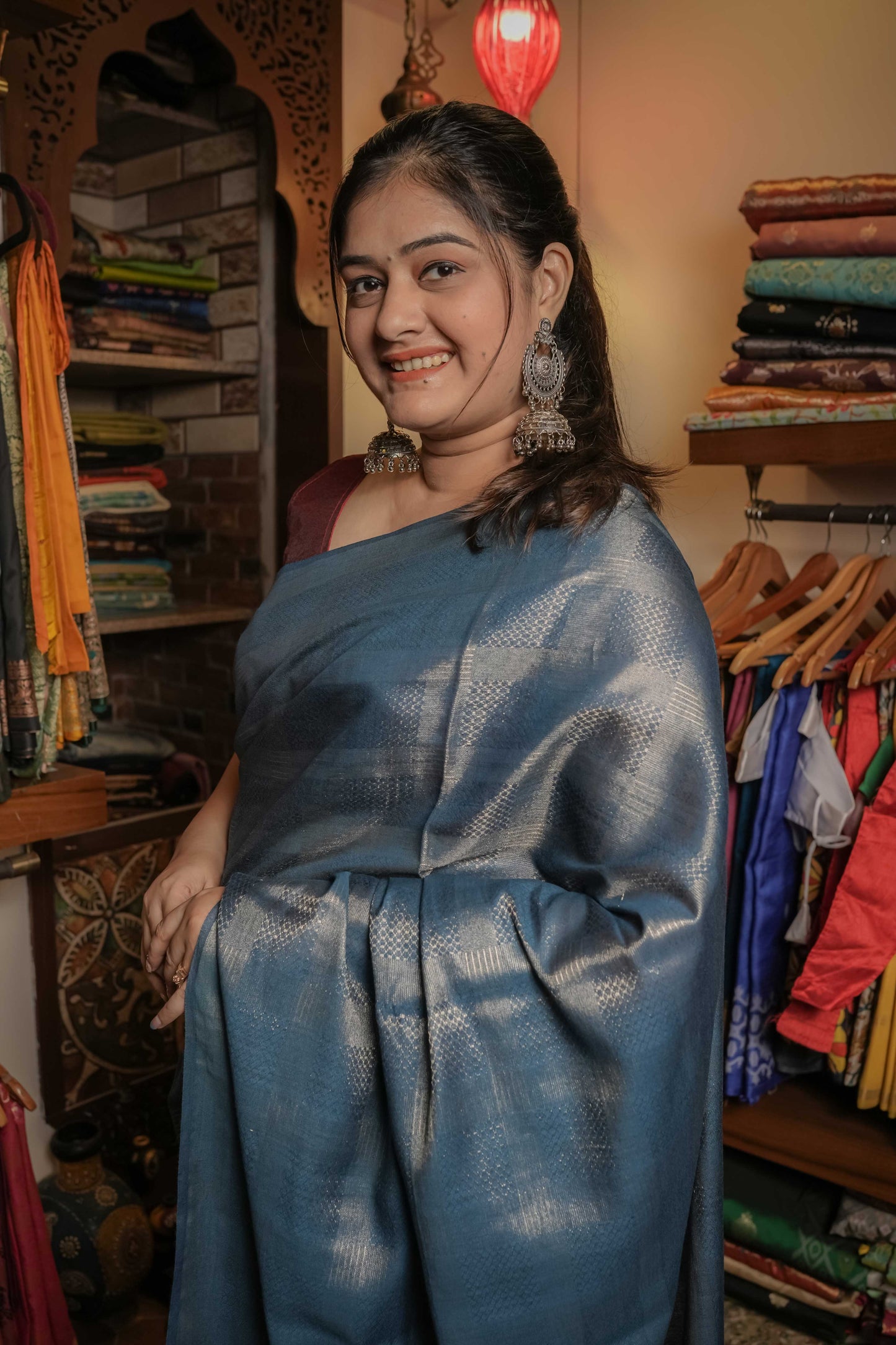 Blue Resham Silk Saree
