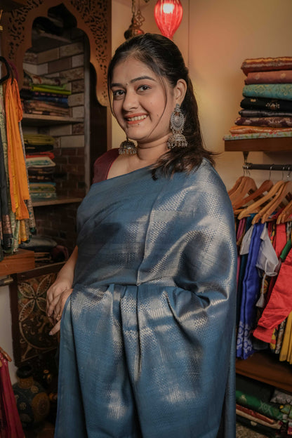 Blue Resham Silk Saree