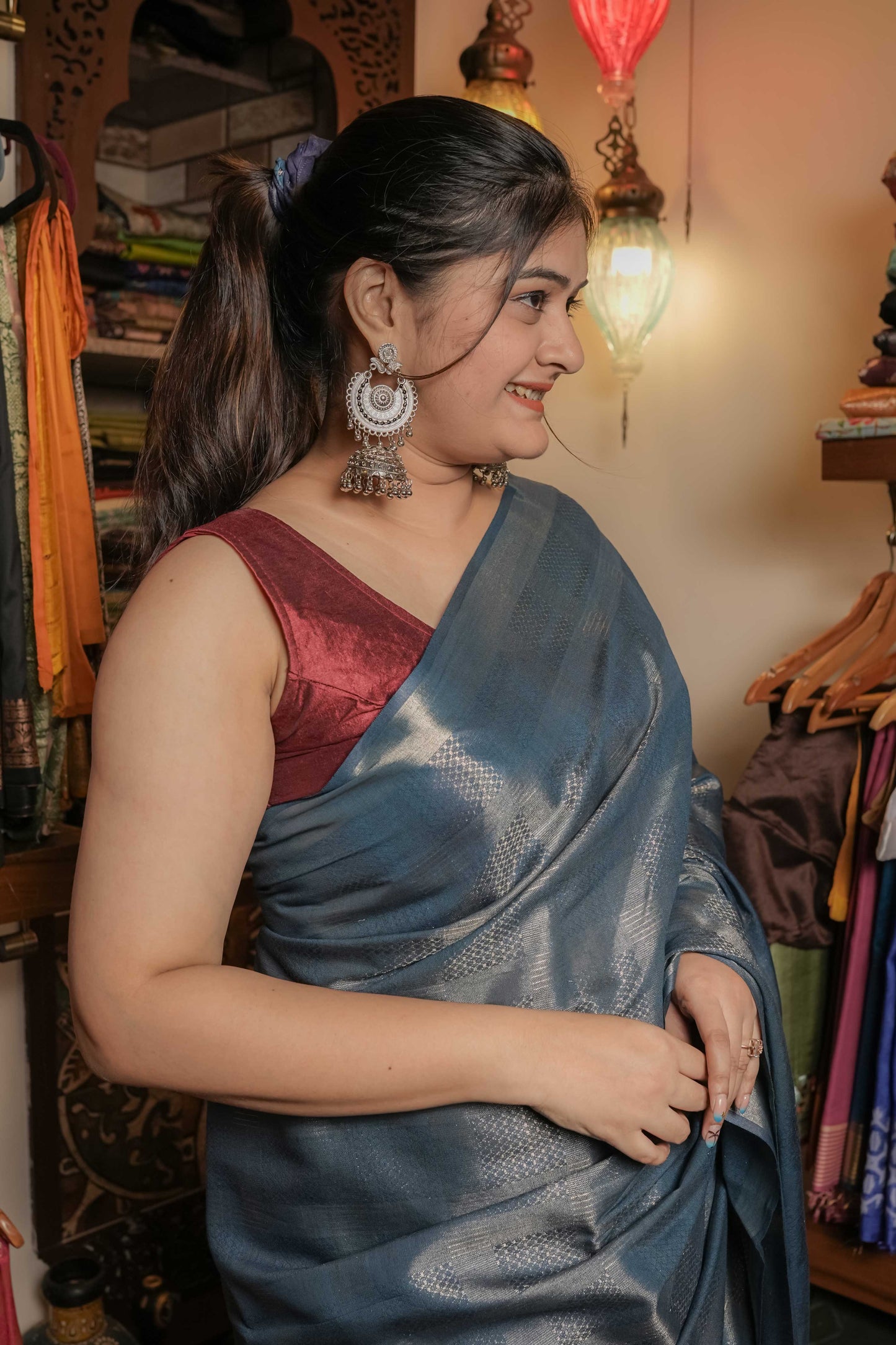 Blue Resham Silk Saree