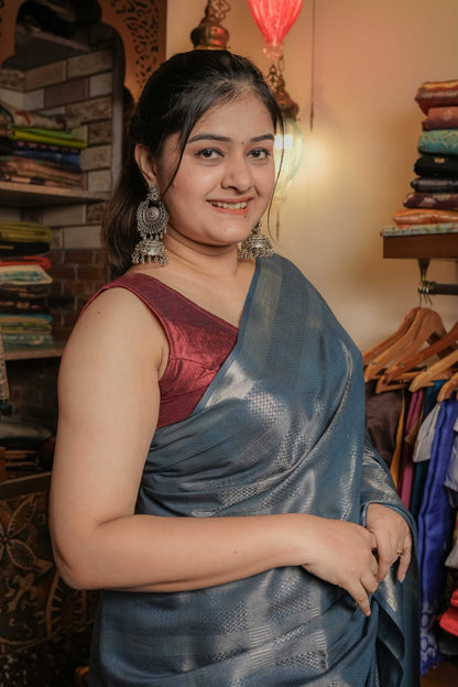 Blue Resham Silk Saree