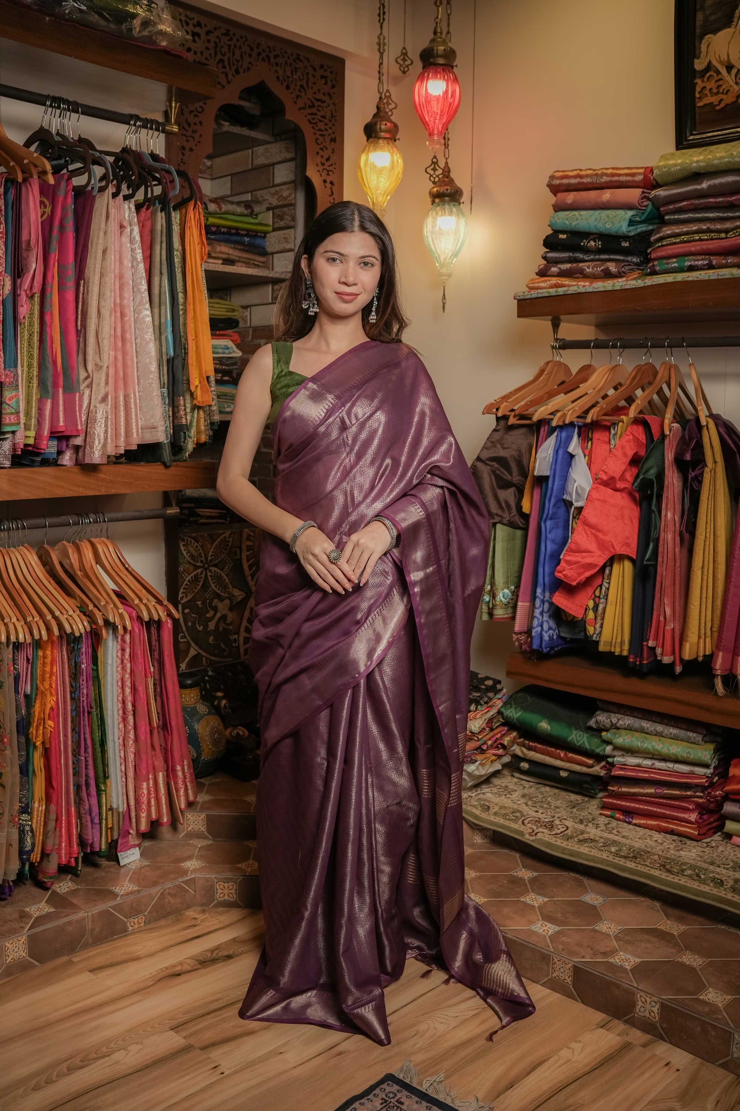 Purple Resham Silk Saree