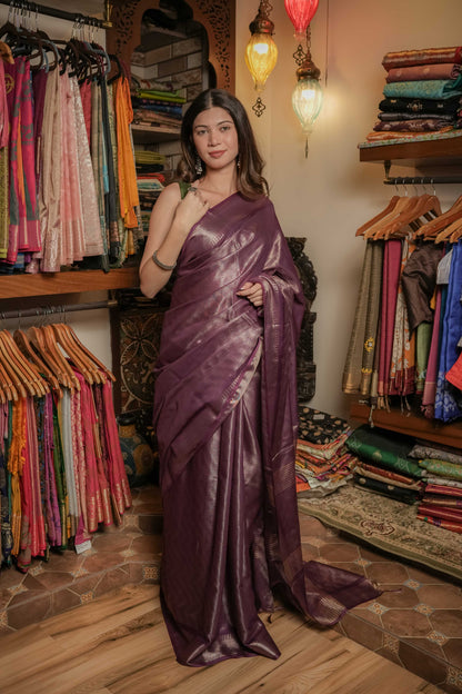 Purple Resham Silk Saree