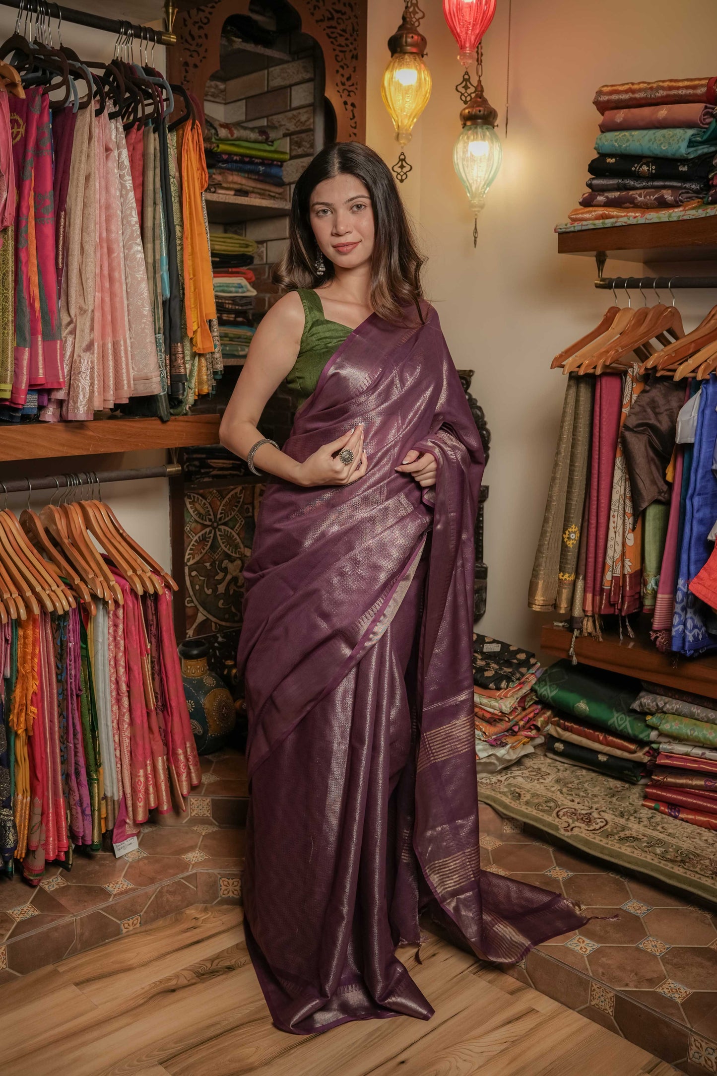 Purple Resham Silk Saree