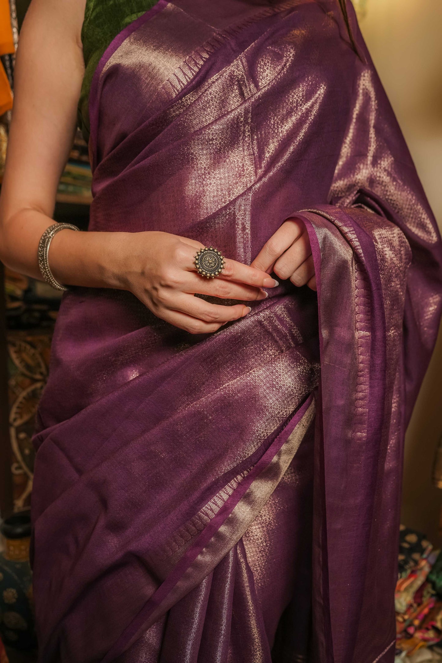 Purple Resham Silk Saree