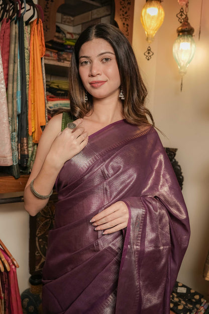 Purple Resham Silk Saree