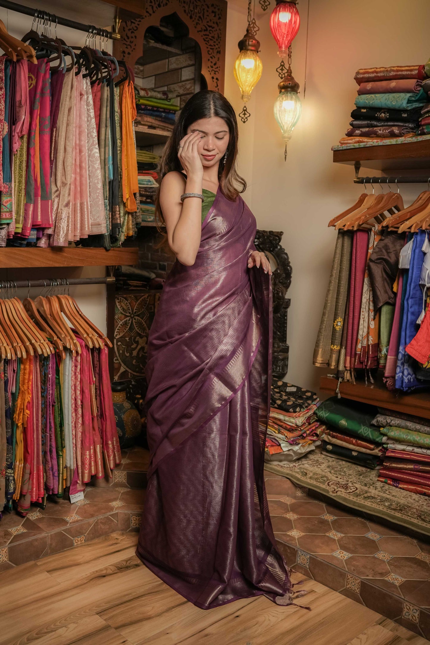 Purple Resham Silk Saree