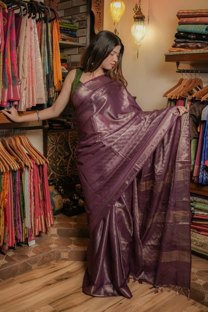 Purple Resham Silk Saree
