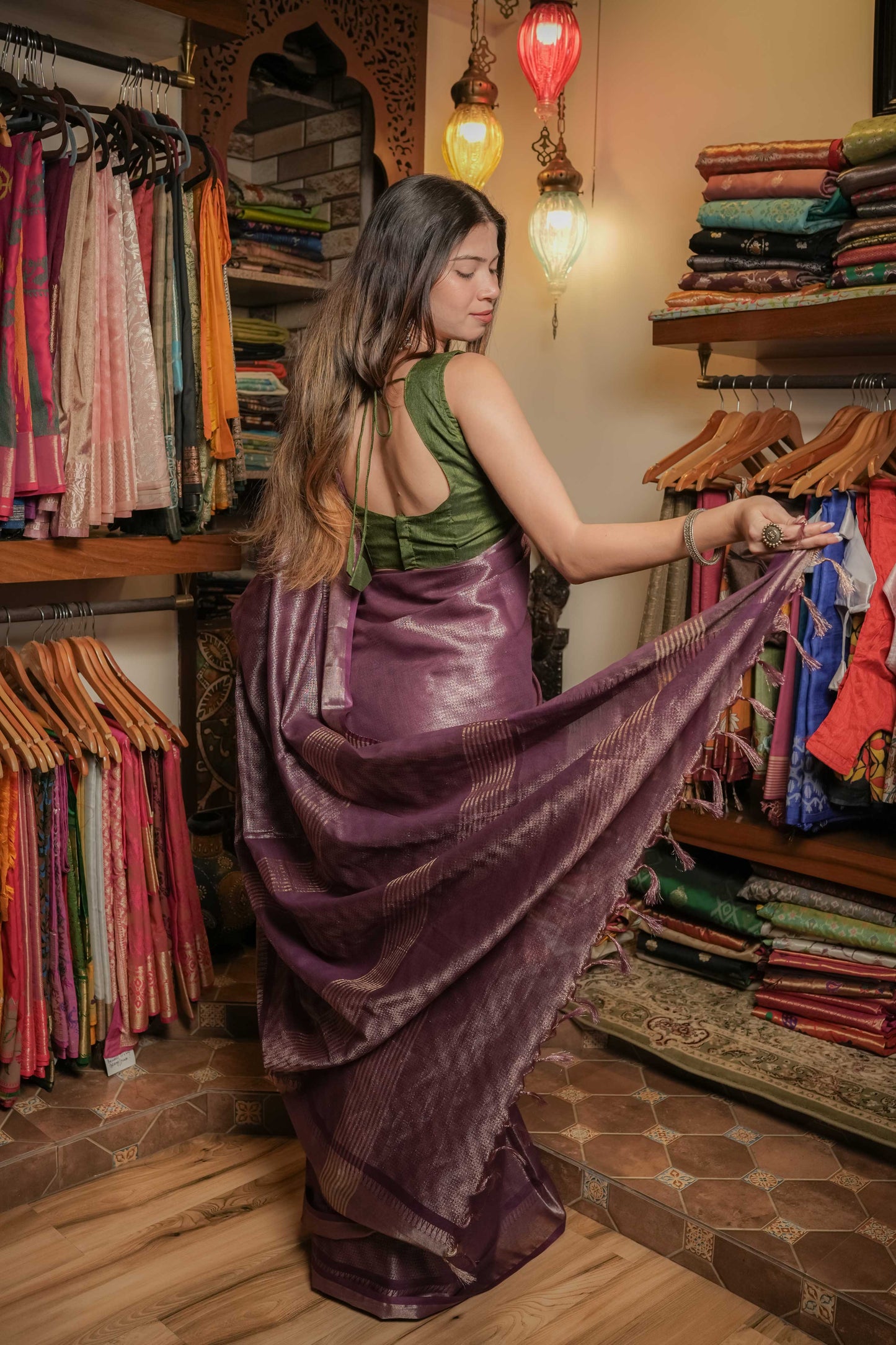 Purple Resham Silk Saree