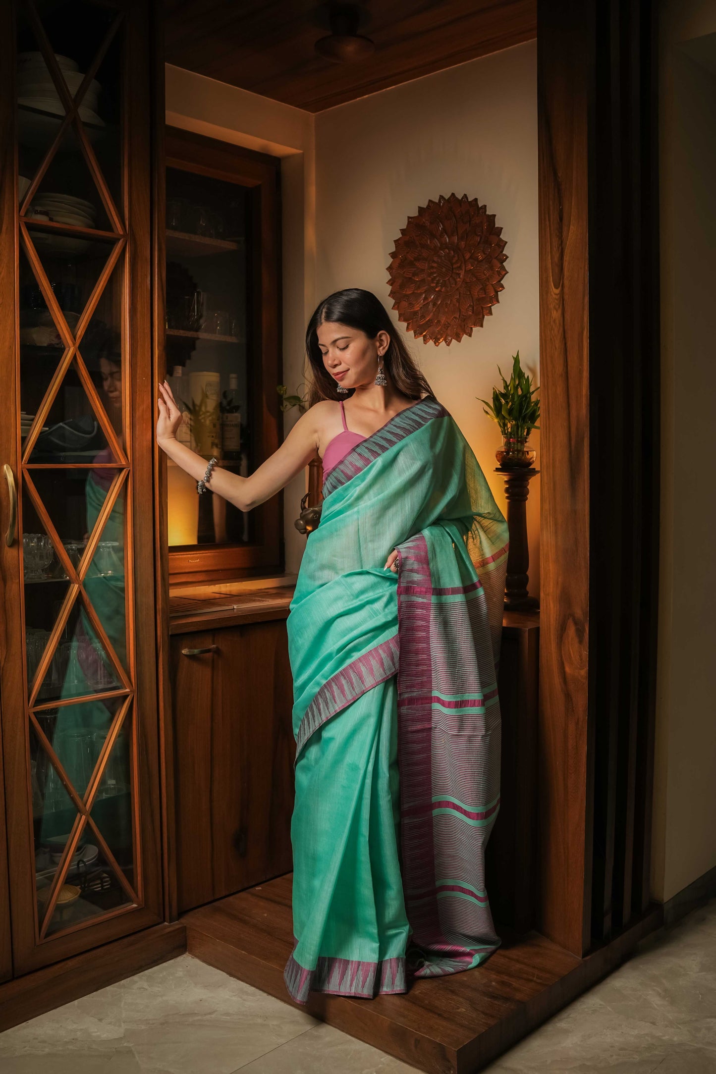 Sea Green Soft Linen Cotton Saree