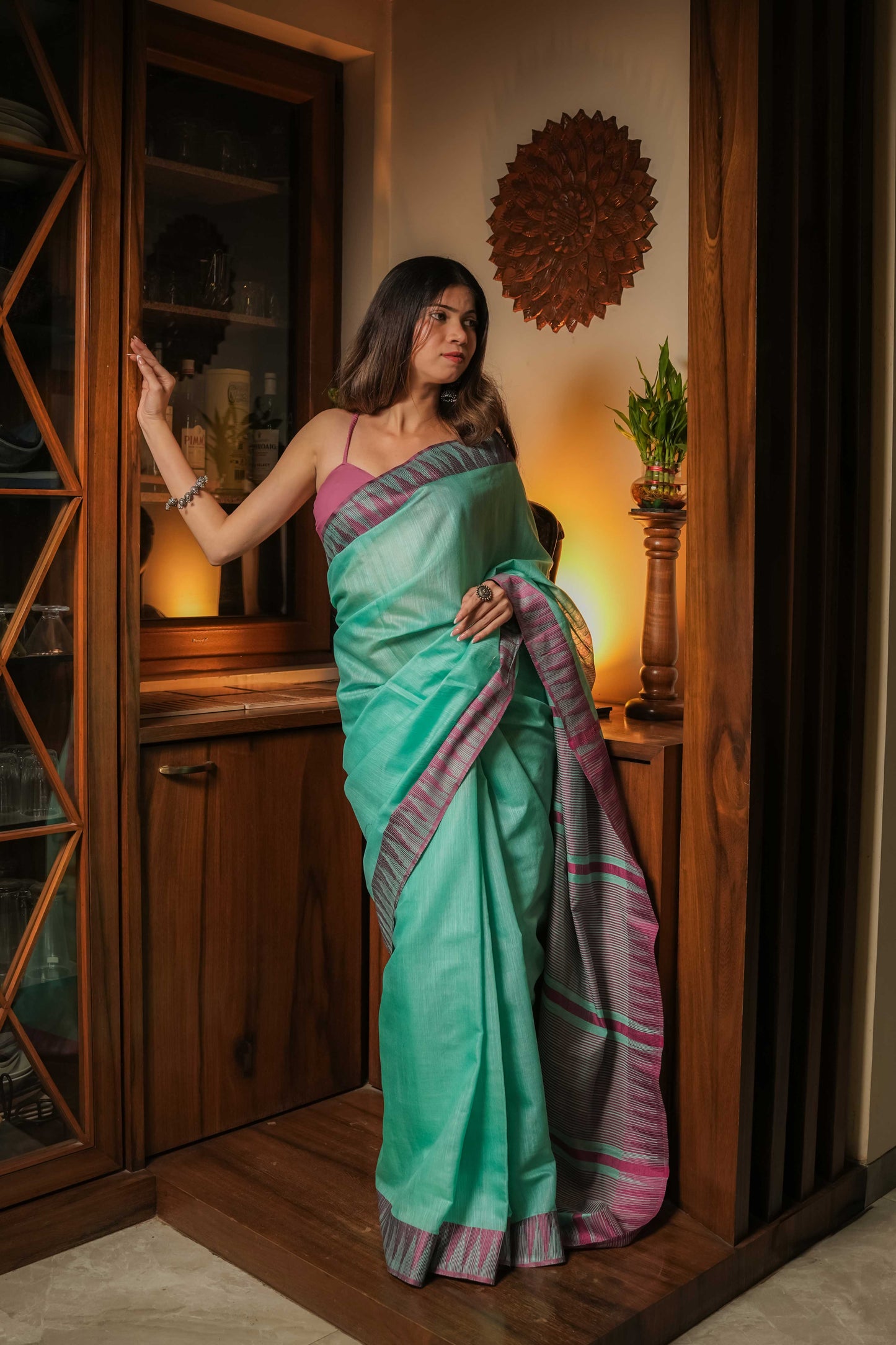 Sea Green Soft Linen Cotton Saree