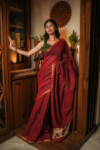 Maroon Soft Cotton Saree