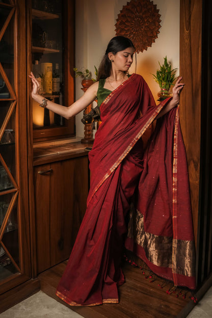 Maroon Soft Cotton Saree