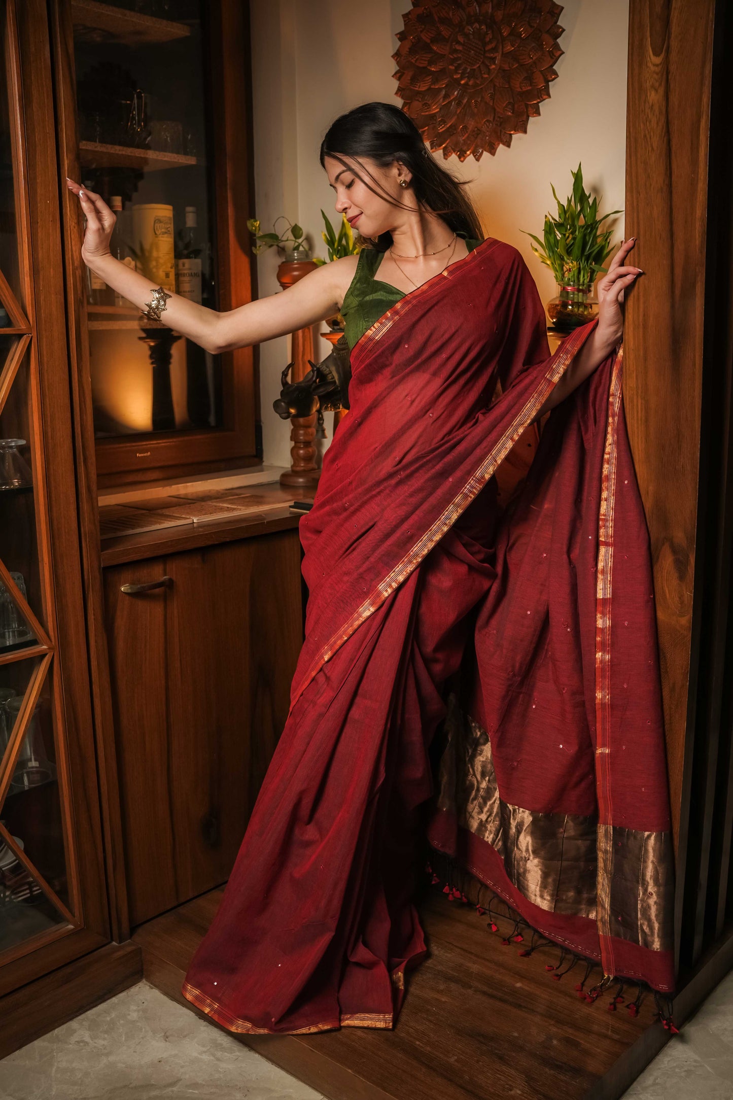 Maroon Soft Cotton Saree
