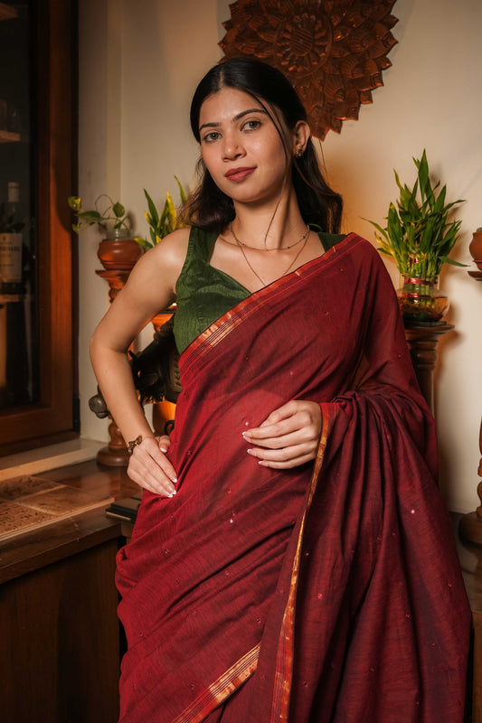 Maroon Soft Cotton Saree