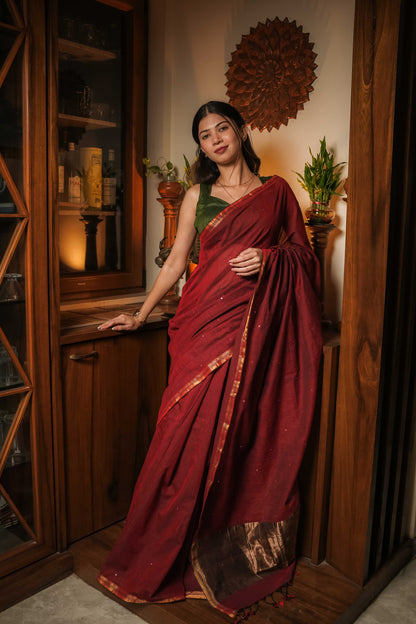 Maroon Soft Cotton Saree