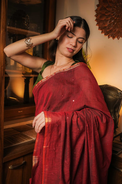 Maroon Soft Cotton Saree