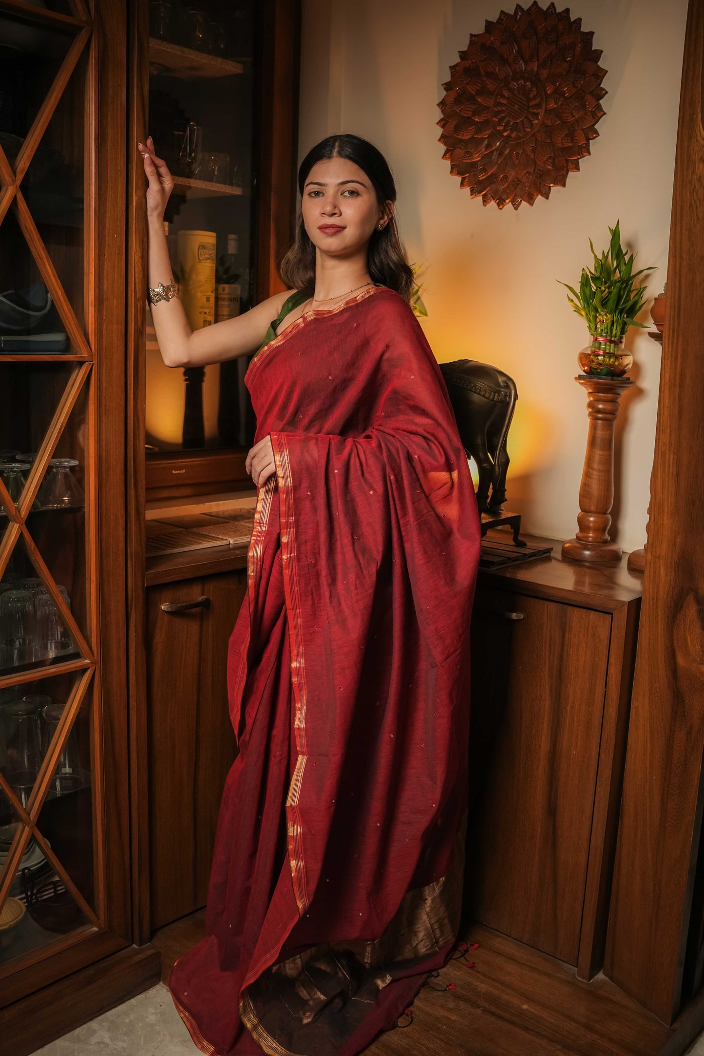Maroon Soft Cotton Saree