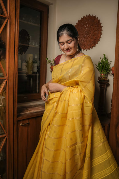 Yellow Resham Silk Saree