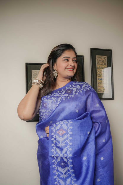 Blue Jamdani Tussar Saree