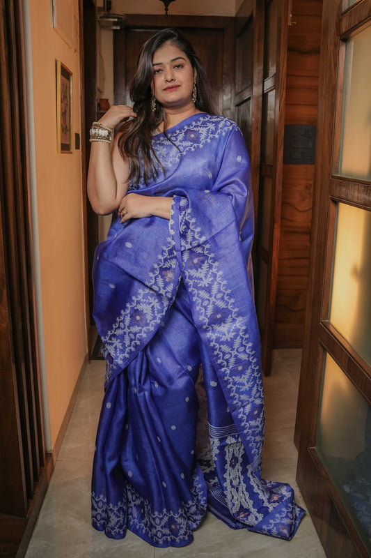 Blue Jamdani Tussar Saree