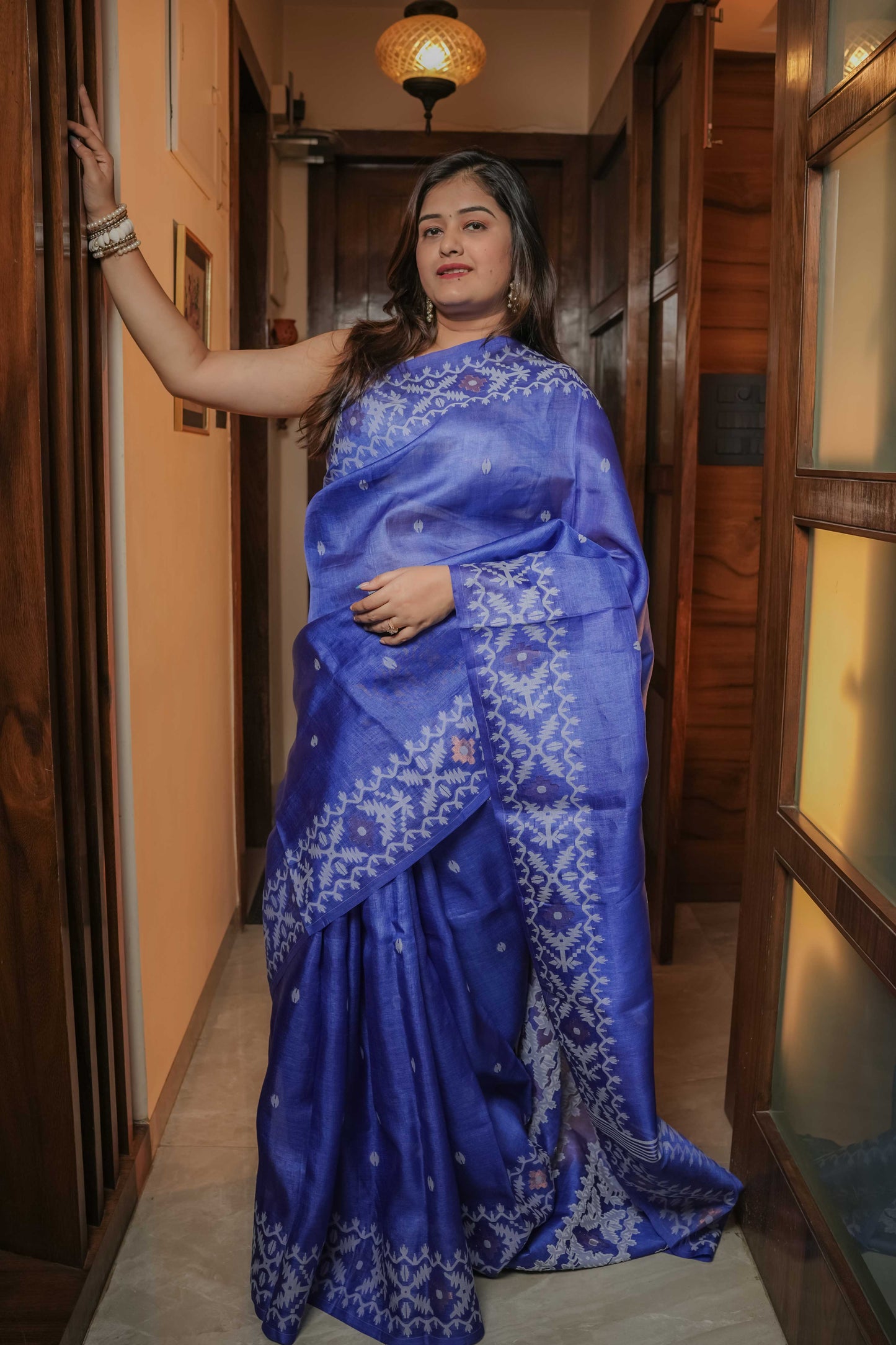 Blue Jamdani Tussar Saree