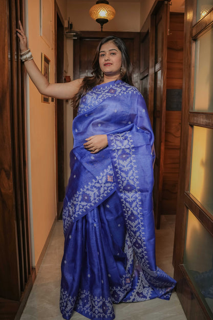 Blue Jamdani Tussar Saree