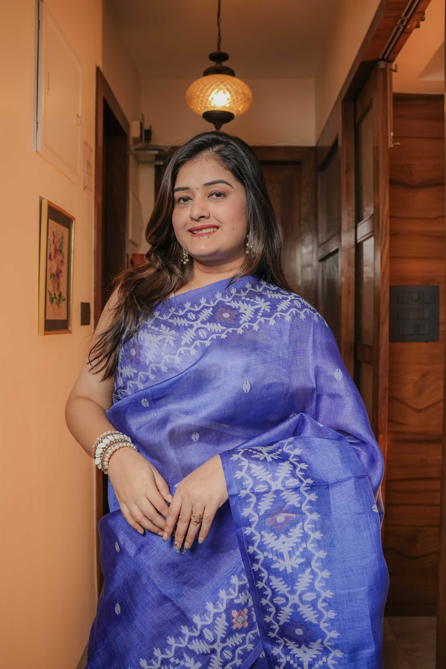 Blue Jamdani Tussar Saree