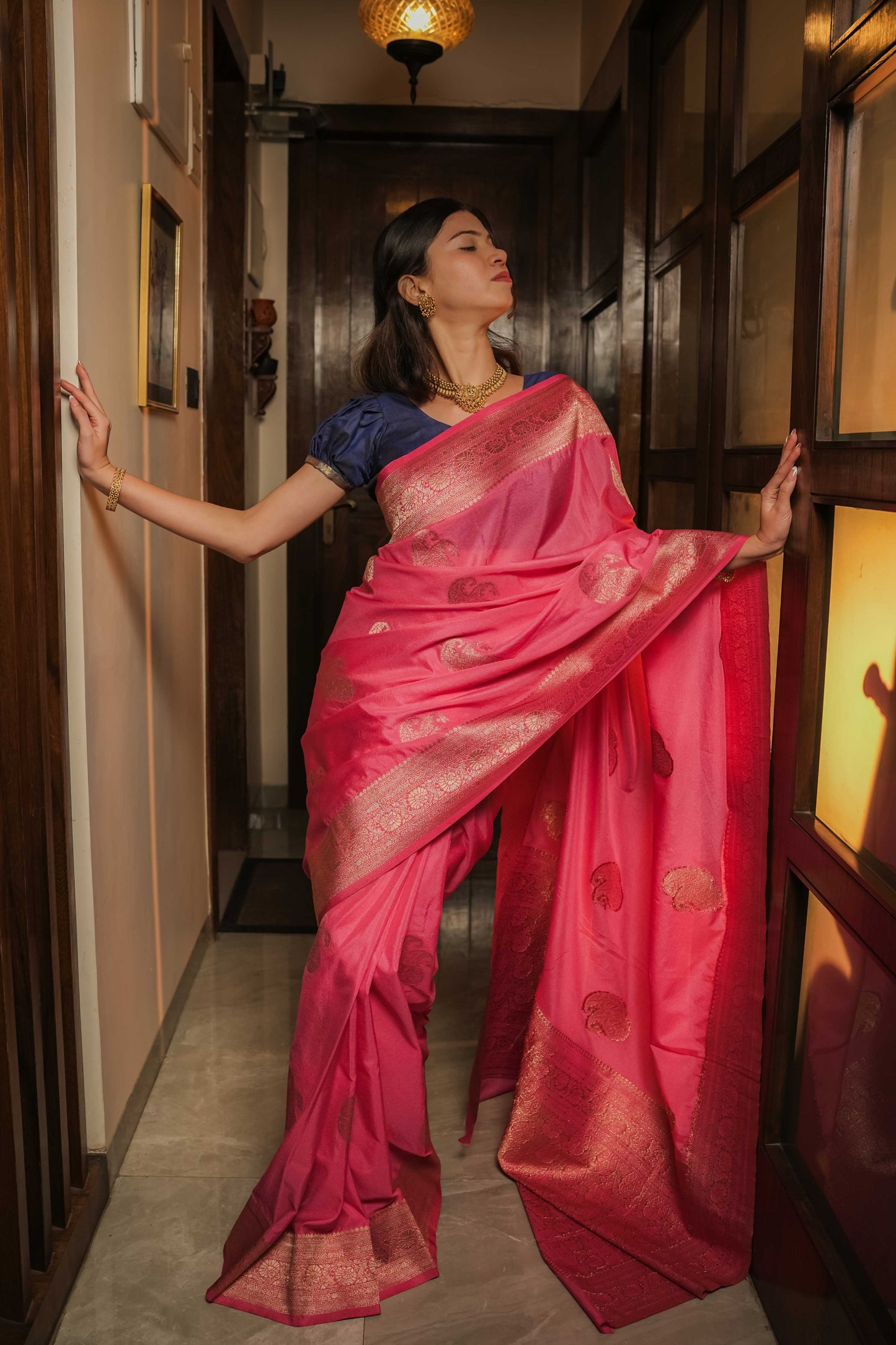Pink Georgette Saree