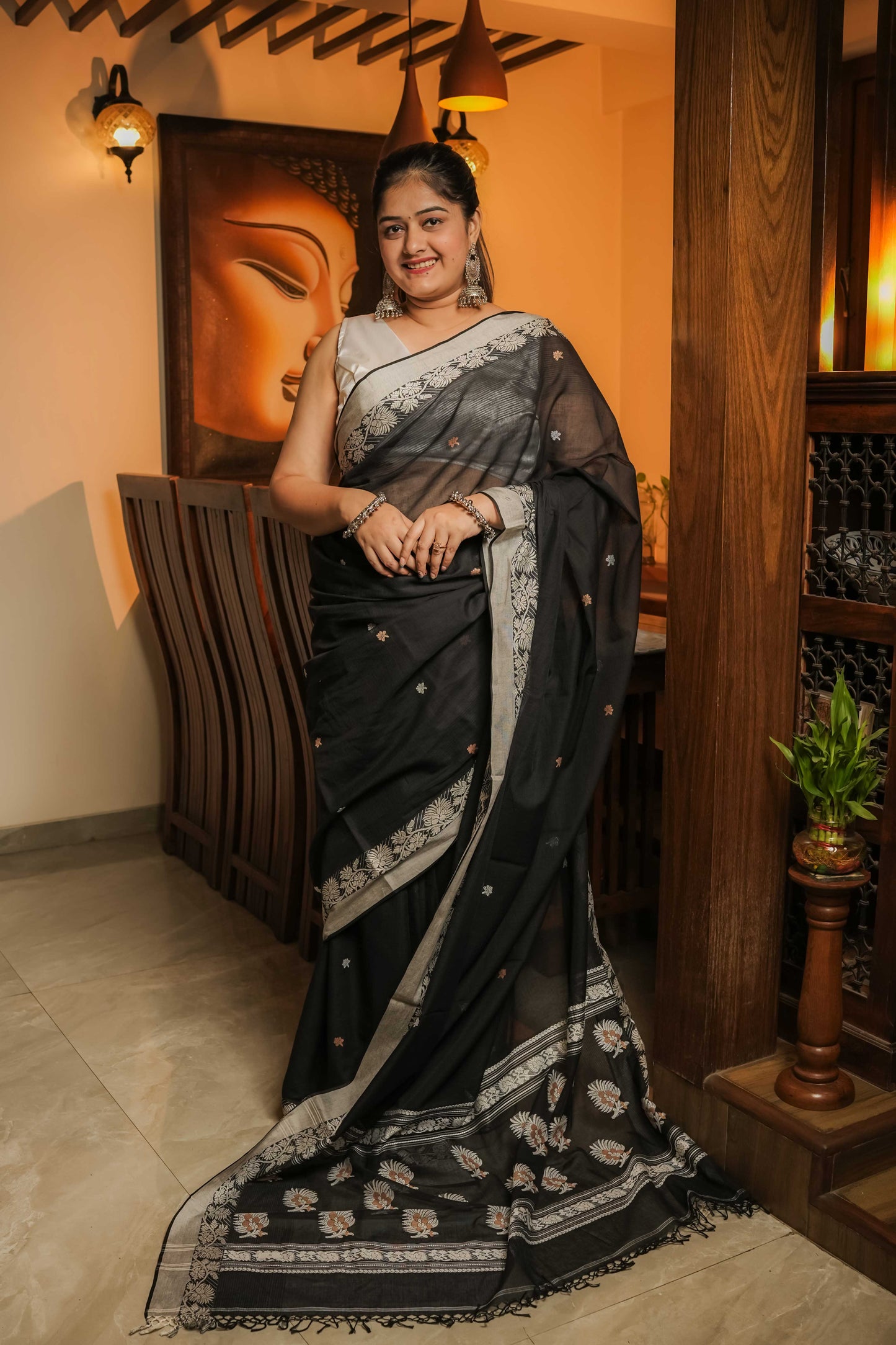 Black Soft Cotton Saree