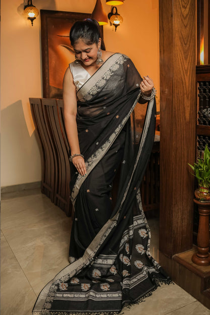 Black Soft Cotton Saree