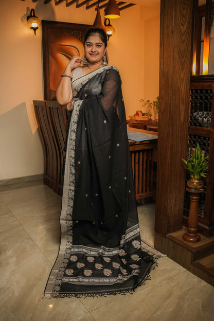 Black Soft Cotton Saree