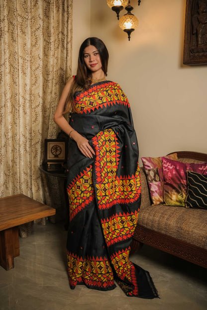 Black Tussar Silk Saree