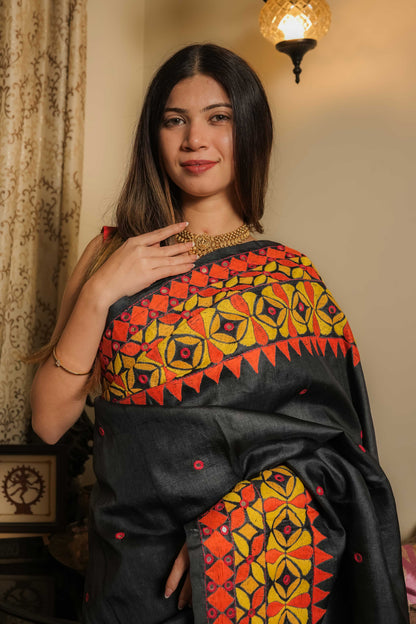 Black Tussar Silk Saree