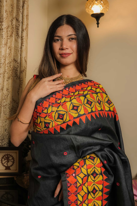 Black Tussar Silk Saree