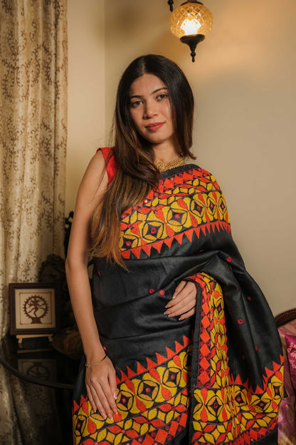 Black Tussar Silk Saree